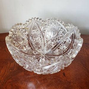 Vtg Cut Crystal Sawtooth Fruit Bowl